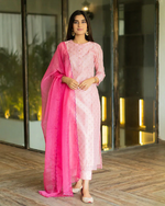 Pink Printed Chanderi Suit Set