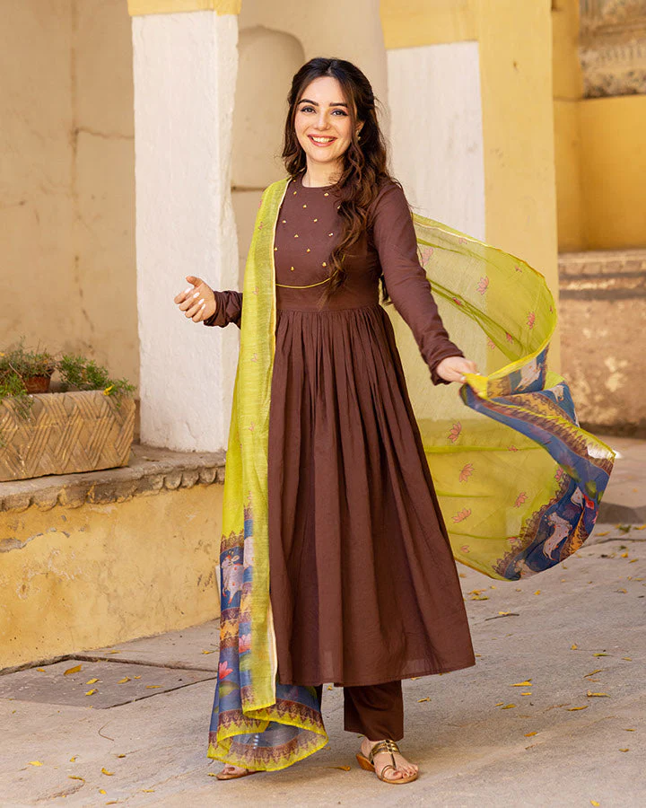 Brown Chhap Kurta Set