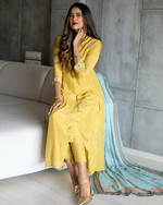 Mustard Muslin Patch Kurta Set