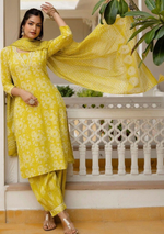 Floral Printed V-Neck A-Line Kurta With Salwar And Dupatta