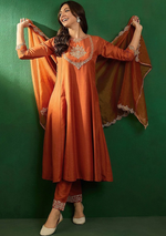 Embroidered Boat Neck Kurta With Trousers And Dupatta