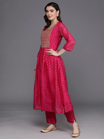 Pink Embroidered A-Line Kurta Trousers With Dupatta Set