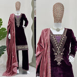 "Wine Color Viscose Velvet Kurta Set – Elegant and Luxurious"