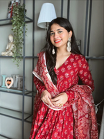 RED FLORAL PRINT ALIA CUT KURTA SET