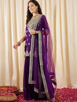 PURPLE EMBROIDERED REGULAR SEQUINED KURTI WITH SHARARA & DUPATTA