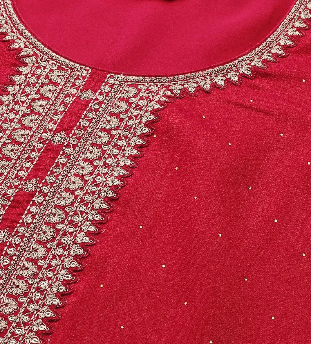 Coral Embroidered Silk Blend Straight Kurta With Dupatta