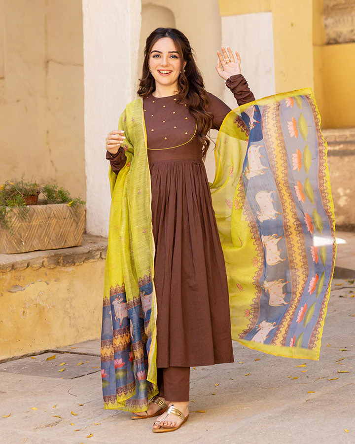 Brown Chhap Kurta Set