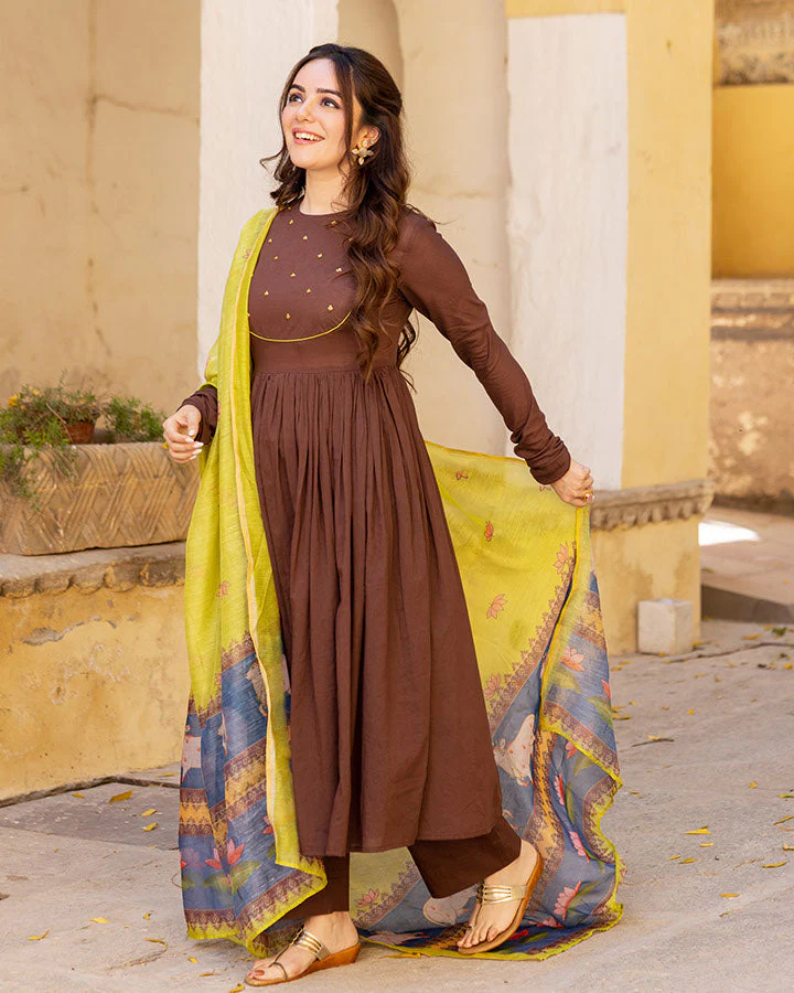 Brown Chhap Kurta Set