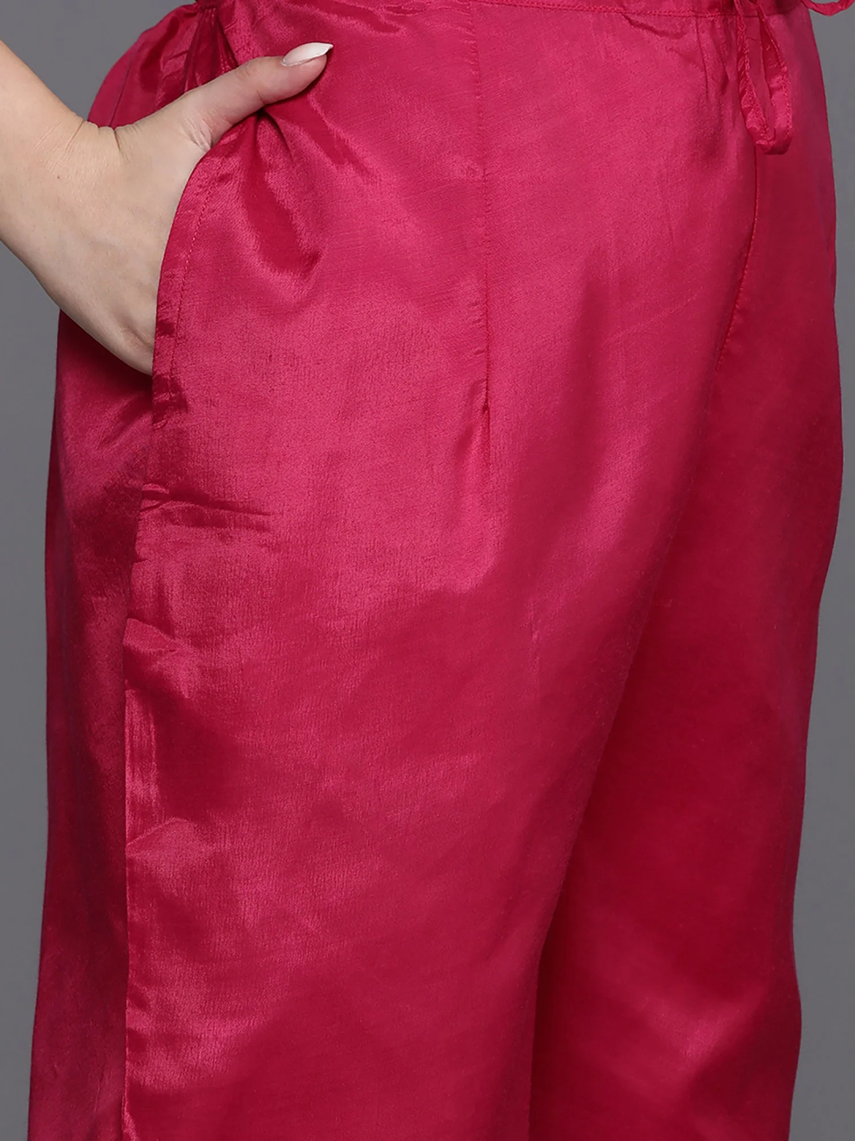 Pink Embroidered A-Line Kurta Trousers With Dupatta Set