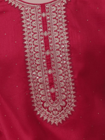 Coral Embroidered Silk Blend Straight Kurta With Dupatta