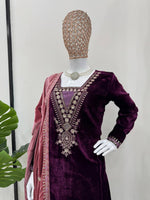 "Wine Color Viscose Velvet Kurta Set – Elegant and Luxurious"