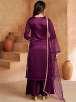 PURPLE ETHNIC MOTIFS EMBROIDERED REGULAR KURTA WITH PALAZZOS & DUPATTA