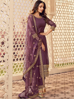 ETHNIC MOTIFS EMBROIDERED ROUND NECK ZARI KURTA SET WITH DUPATTA