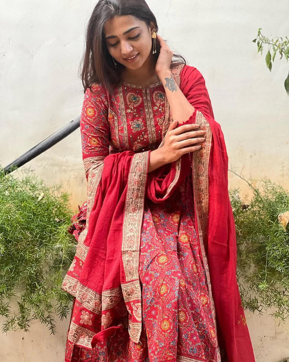 Red Maroon Voluminous Anarkali Kurta Set