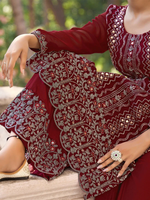 MAROON EMBROIDERED PARTYWEAR PALAZZO-SUIT