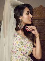 WHITE FLORAL MULTI THREAD AND SEQUINES EMBROIDERED KURTA SET