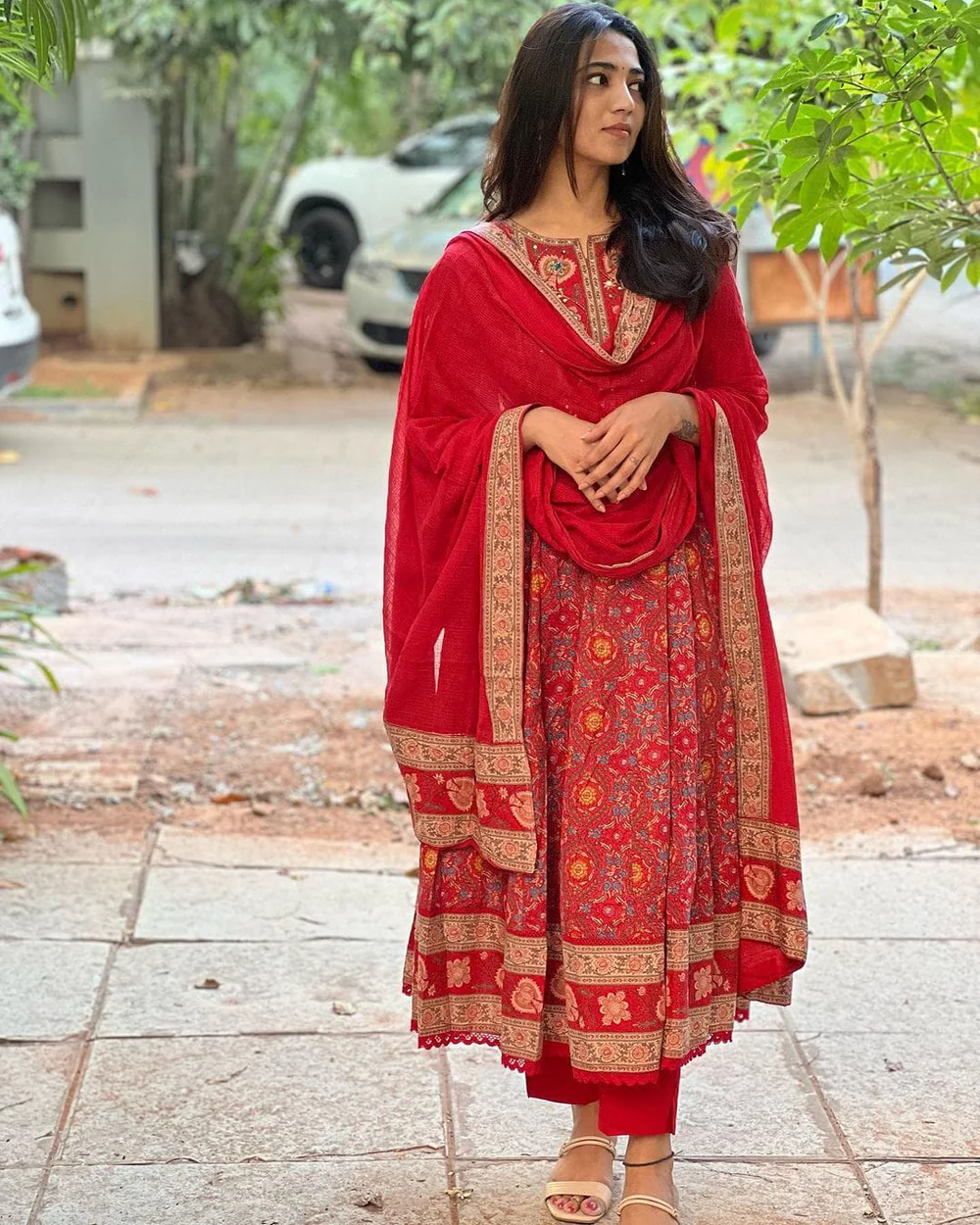 Red Maroon Voluminous Anarkali Kurta Set