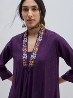 Purple Floral Embroidered A-Line Kurta Set