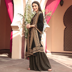 Black Festive Gold Gharara Kurta Set with Dupatta