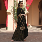 Black Festive Gold Gharara Kurta Set with Dupatta