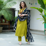 Olive Salwar Kurta Set for Women with Indigo Dupatta