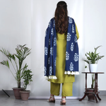 Olive Salwar Kurta Set for Women with Indigo Dupatta