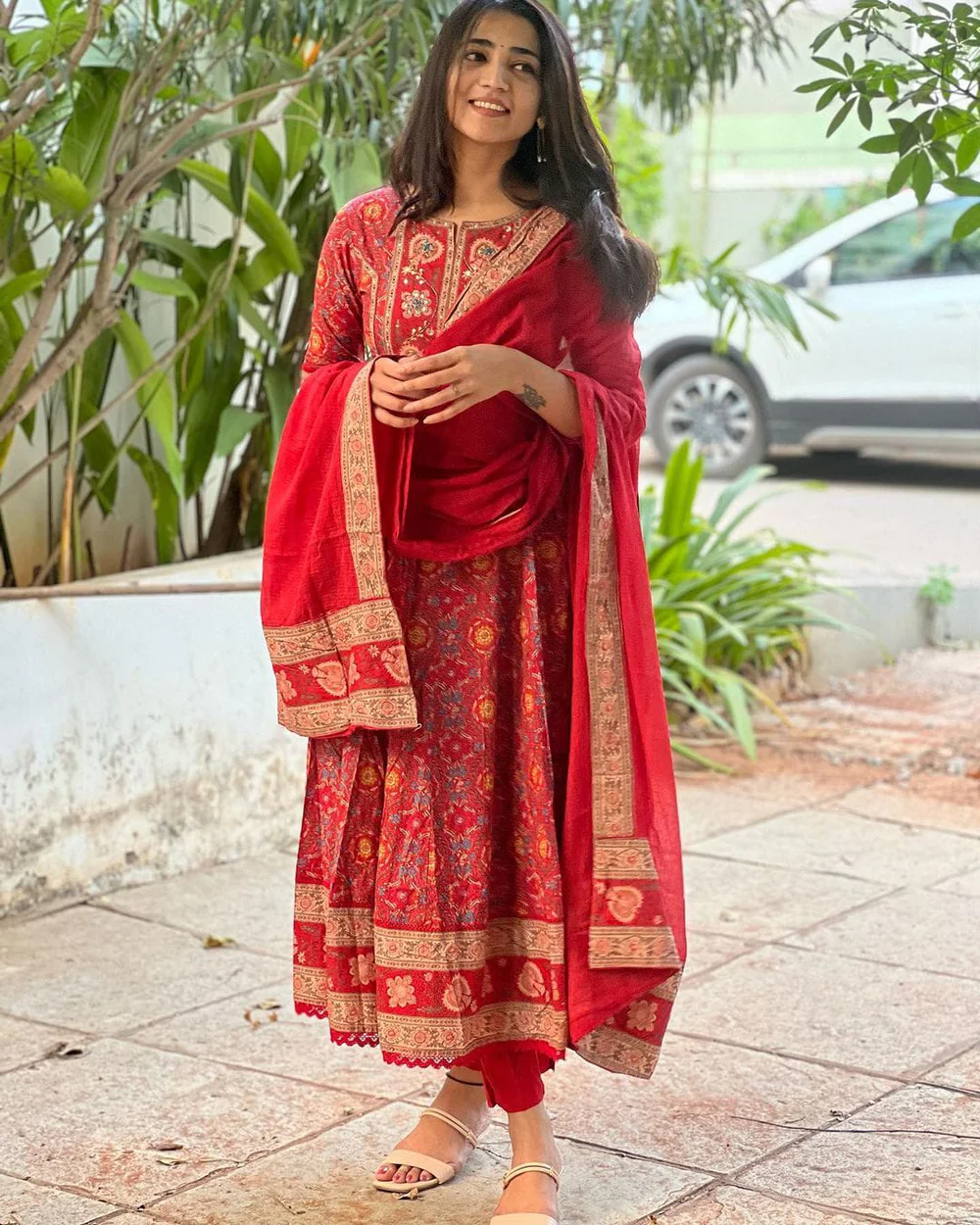 Red Maroon Voluminous Anarkali Kurta Set