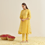 Yellow Festive Embroidered Kurta Set with Embroidered Dupatta