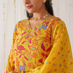 Yellow Neck Embroidered Kurta Set with Dupatta