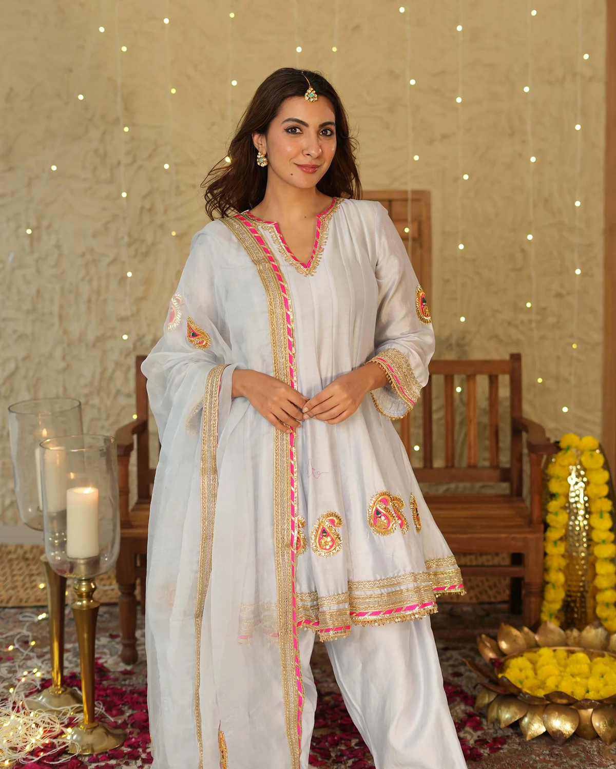 VAANI LIGHT BLUE SOLID CHANDERI SUIT SET