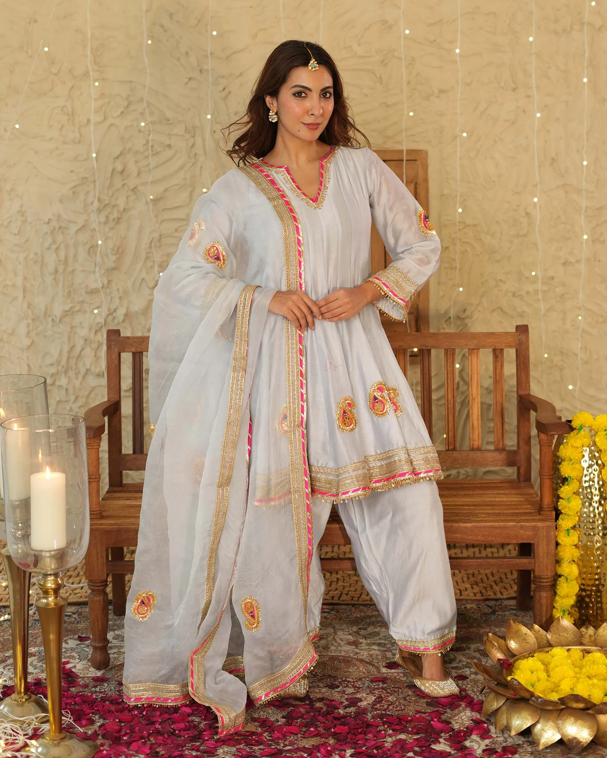 VAANI LIGHT BLUE SOLID CHANDERI SUIT SET