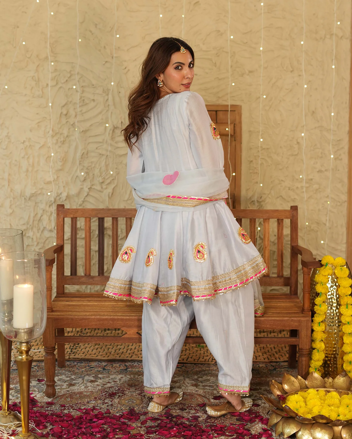 VAANI LIGHT BLUE SOLID CHANDERI SUIT SET