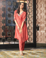 GORYA ROSEGOLD EMBROIDERED SILK KURTA SET