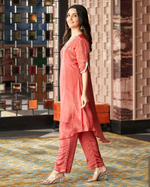 GORYA ROSEGOLD EMBROIDERED SILK KURTA SET