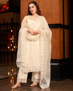 WHITE EMBROIDERED ORGANZA SUIT SET