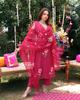 MAGENTA HANDPAINTED CHANDERI SUIT SET