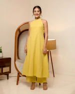 YELLOW SOLID COTTON DOBBY KURTA SET