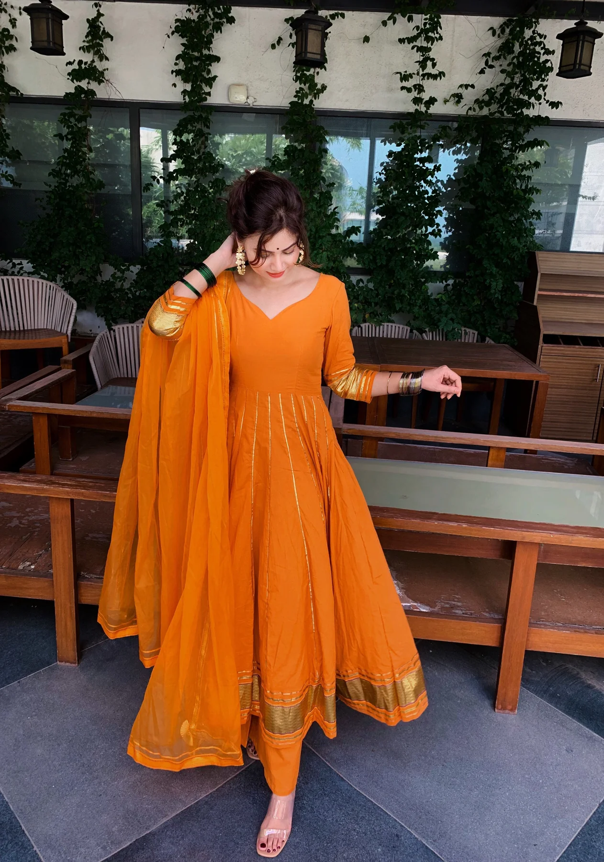 GOLDEN ORANGE GOTAPATTI ANARKALI SET