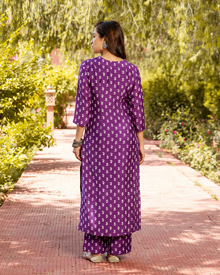 LAVENDER FLORAL MUSLIN KURTA SET