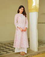 PASTEL PINK HANDBLOCK PRINTED KURTA SET