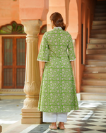 HANDBLOCK PRINTED GREEN KURTA SET