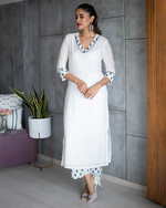 BLUE MUSLIN BUTI KURTA SET