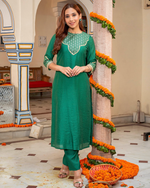 EMERALD GREEN CHANDERI KURTA SET