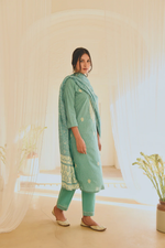 TURQUOISE COTTON CHIKANKARI KURTA SET