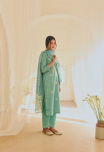 TURQUOISE COTTON CHIKANKARI KURTA SET