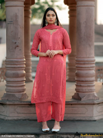 CORAL LIYANA VISCOSE CHIKANKARI STRAIGHT KURTA SET WITH DUPATTA