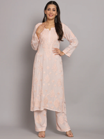 WOMEN HAND EMBROIDERED CHIKANKARI MODAL KURTA SET