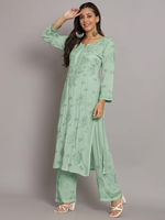 WOMEN HAND EMBROIDERED CHIKANKARI MODAL KURTA SET