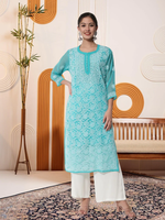 HAND EMBROIDERED CHIKANKARI GEORGETTE STRAIGHT KURTA WITH PLAZZO