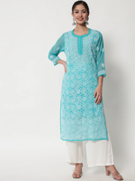 HAND EMBROIDERED CHIKANKARI GEORGETTE STRAIGHT KURTA WITH PLAZZO